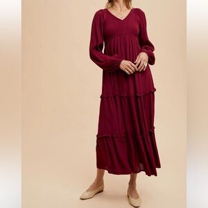 April Cornell Burgundy Concerto Prairie Dress Rustic Tiered Timeless size XXS